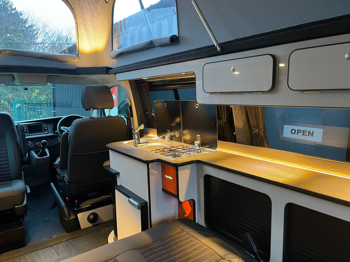2024 T6.1 LWB - CamperKing conversion - Candy White & Ascot Grey Santorini Campervan